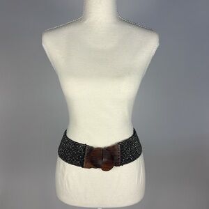 Black Beaded and Brown Buckle Belt